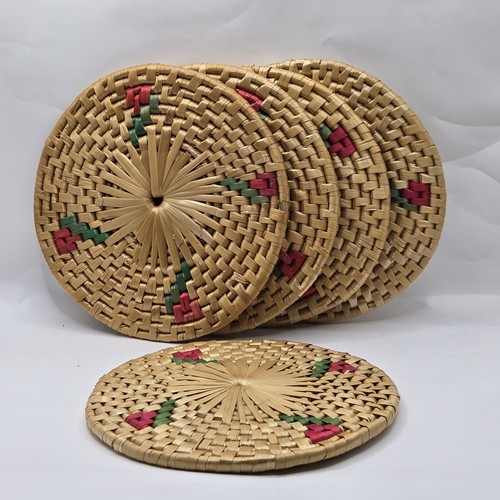 VTG 5 Wicker Straw Hot Pad Trivet Rattan Round Woven Placemat Table Decor 7"D