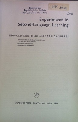 Experiments in Second-Language Learning. Crothers, Edward and Patrick Su 2095522