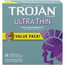 Trojan Ultra Thin Lubricated Latex Condoms 36 Count Ultra Sensitivity Exp 2027