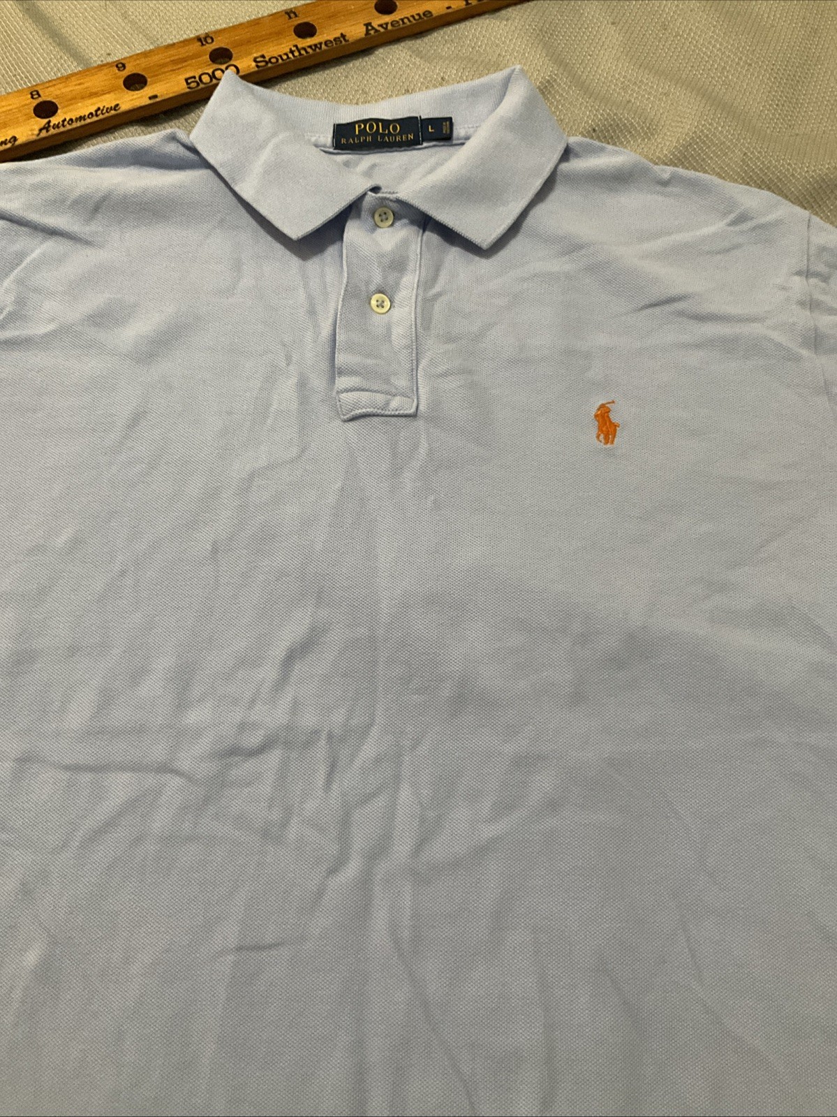 Ralph Lauren camicia uomo grande L blu preppy polo bottoni carne pony logo casual
