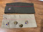 Vintage WW2 era US Army Military (2) Garrison Side Cap and (5) Pin Lot