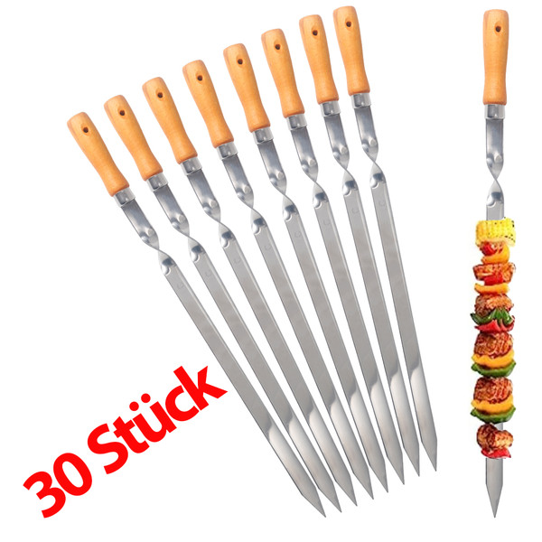 ZMC Kebab SpießE Edelstahl 55Cm – 2Cm Breit GrillspießE Mit Holzgriff Rostfrei-image