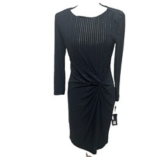 NWT Tommy Hilfiger Navy With Gold Stripes Long Sleeve Tiered Dress Size 8