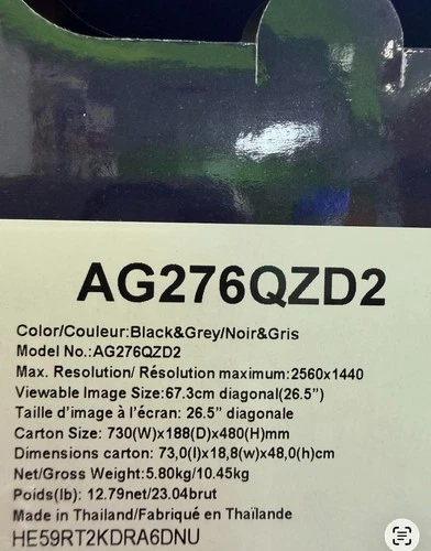 AOC 26.7" AGON Pro OLED QHD 280Hz 0.03ms Gaming Monitor 16:9 HDMI AG276QZD2 image 11