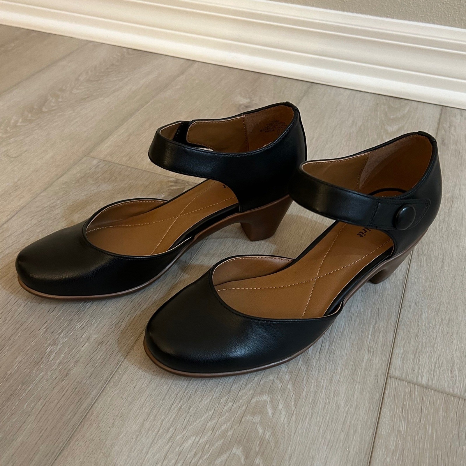 Easy Spirit Black Mary Jane Pumps Brown Block Heel Ankle Strap Shoes Womens 7.5