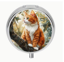 Orange Cat pill box medicine Trinket NEW Free Ship 2 Inch Stocking Stuffer