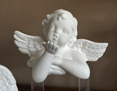 Set of 2 Mantle or Shelf Sitter Cherub Angels - Paintable Ceramic