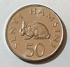 1990 Tanzania Coin 50 senti Hare Rabbit Bunny Leporidae Poelagus Animal Wildlife