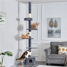 7.4-8.7FT Cat Tree Tower Height Adjustable w/ Condo & Perches & Scratching Posts