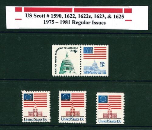 US SCOTT #1590, 1622, 1622c, 1623, & 1625 // 1975 - 1981 Regular MNH Issue    - Picture 1 of 1