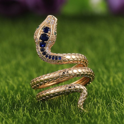 Snake# Ring Blue Rhinestone Womens Ring Party Jewelry Mens Man Hip Hop Rock Punk - Picture 17 of 24