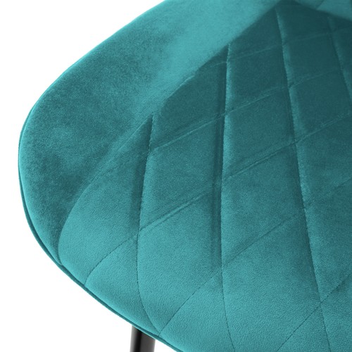 Set 2x Sillas de comedor o salón de terciopelo azul turquesa con patas de acero - Imagen 5 de 6