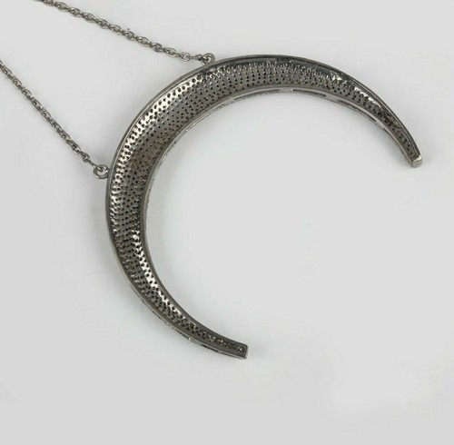 Crescent moon Pendant Pave Diamond 925 Silver Diamond Horn Pendant Christmas. - Picture 10 of 12