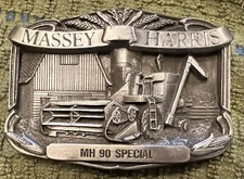 MASSEY HARRIS MH 90 SPECIAL PEWTER 3D COMBINE BELT BUCKLE CORN FARMING