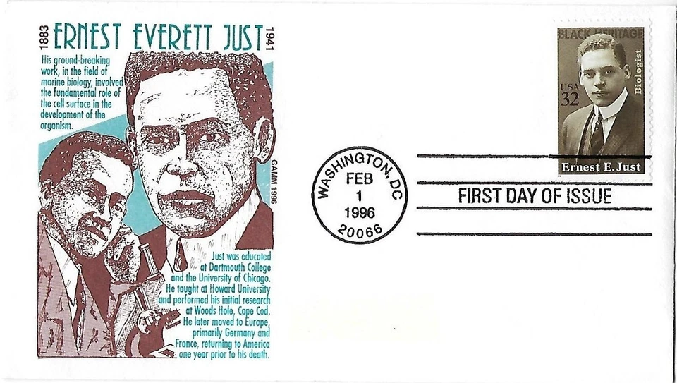 6 '96 FDCs Washington, Ernest E. Just, Smithsonian, Farley, SC#3058 3059 3140 - Image 4 of 4