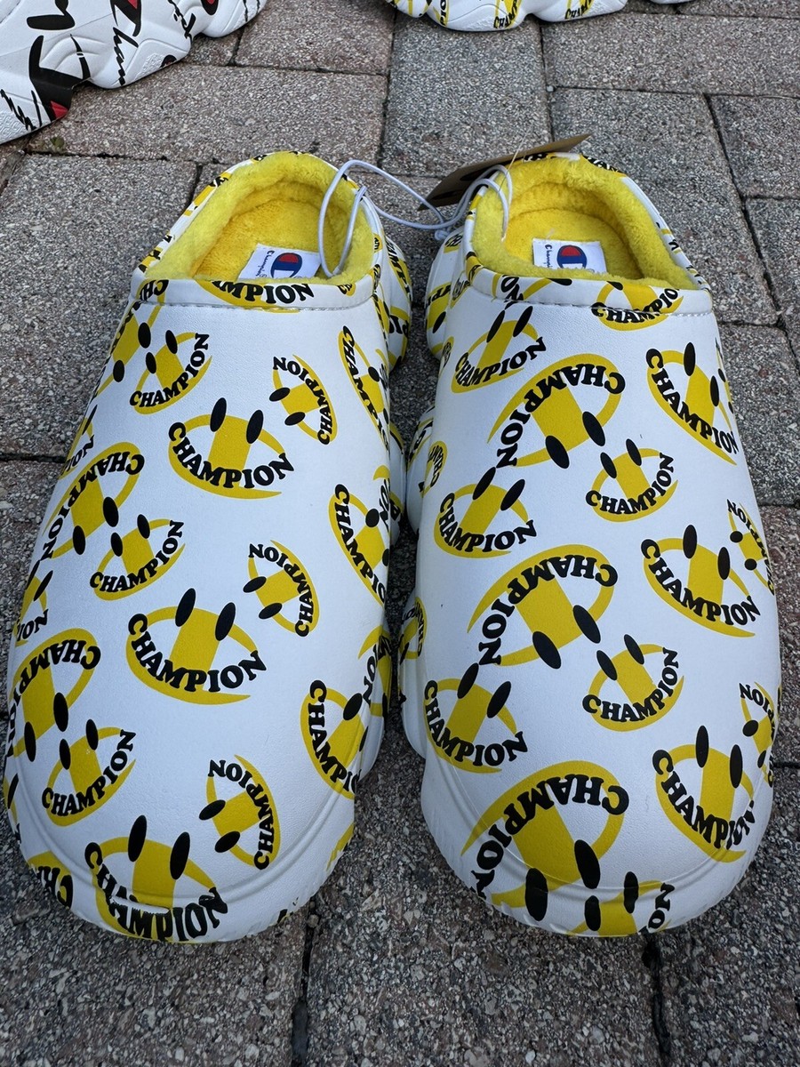 Champion Men\'s Super‎ Meloso Warped Yellow and White Clog Slip On Shoe Sandals Champion Super Meloso Warped Slip on Logo Clogs Shoes Yellow  main image 4