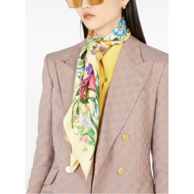 NEW GUCCI FLORA YELLOW MULTI FLORAL SILK SCARF HEAD WRAP NWT