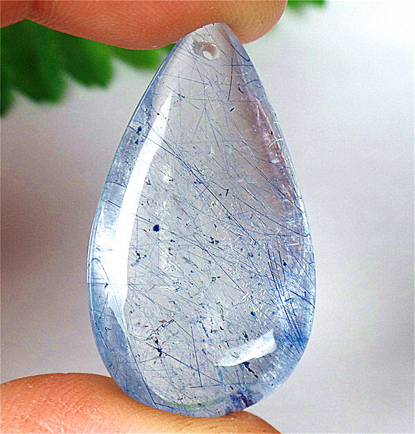 35x20x10mm Blue Rutilated Quartz Crystals Teardrop Reiki Pendant