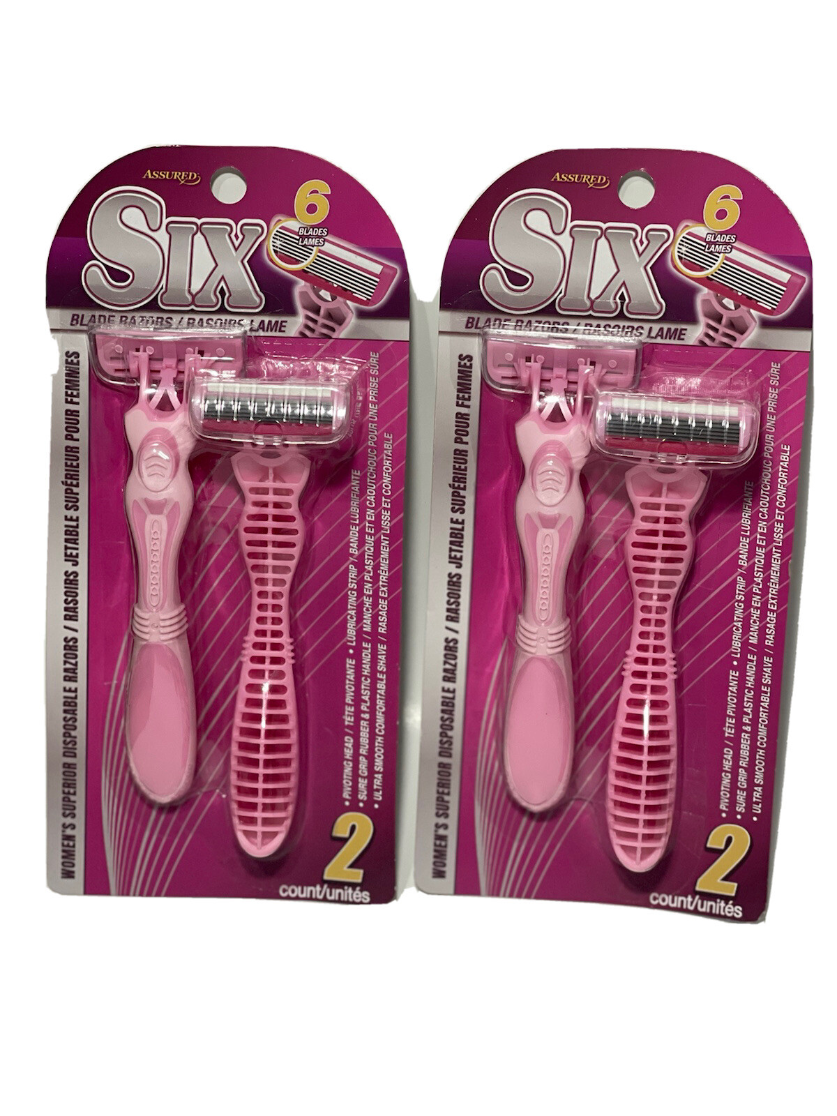 (2) - 2 pack - Assured Brand - SIX BLADES Women's Superior Disposable ...