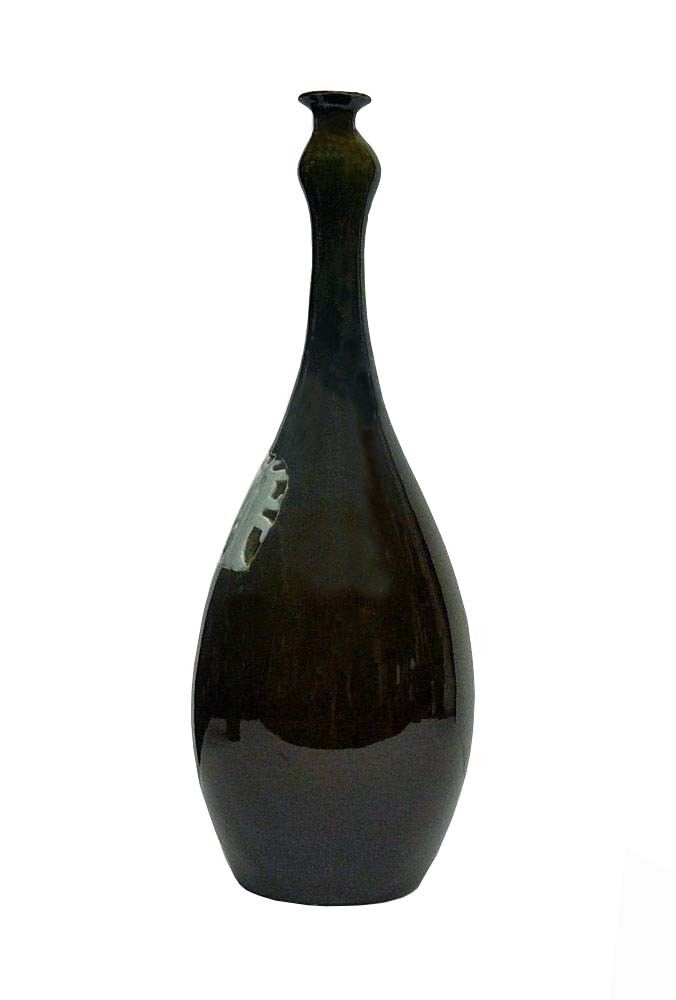 Modern Handmade Long Neck Bottle Shape Vase Brown Gloss With Ancient Phoenix Graphic s1270S Modern Handmade Long Neck Bottle Shape Vase Brown Gloss With Ancient Phoenix Graphic s1270S