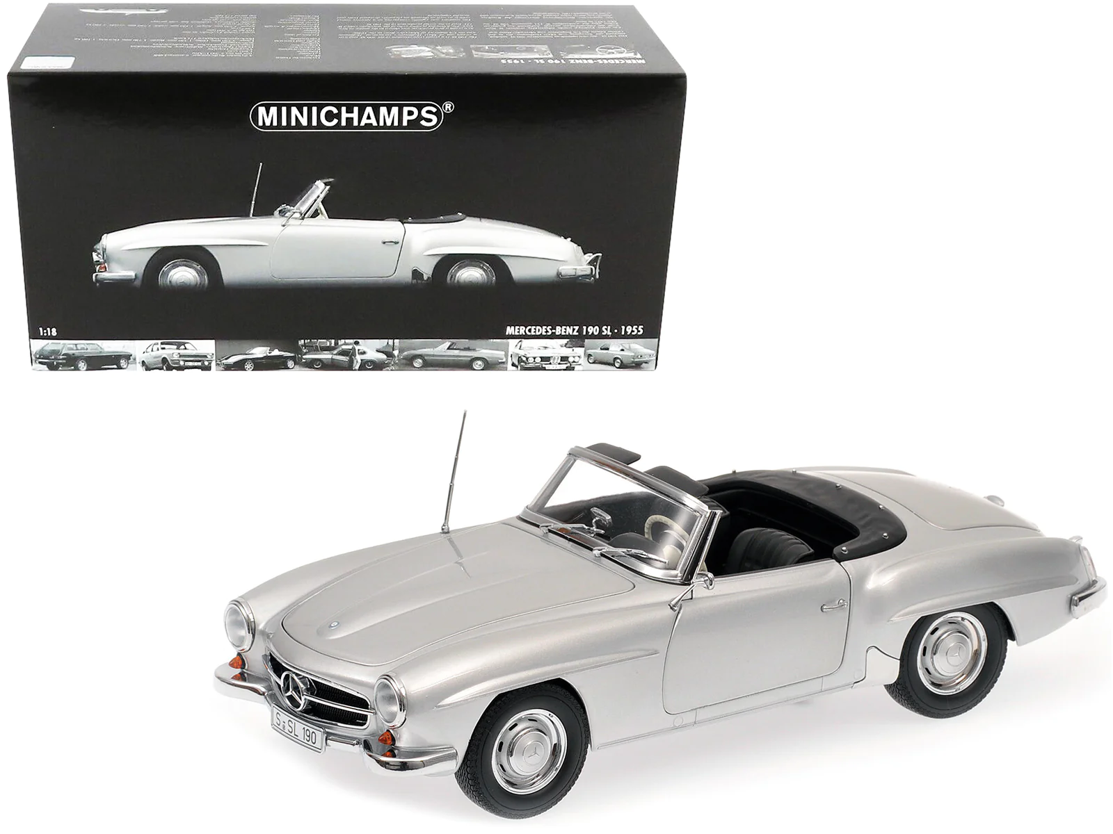 1955 Mercedes-Benz 190 SL (W121) Silver 1/18 Diecast Model Car by Minichamps