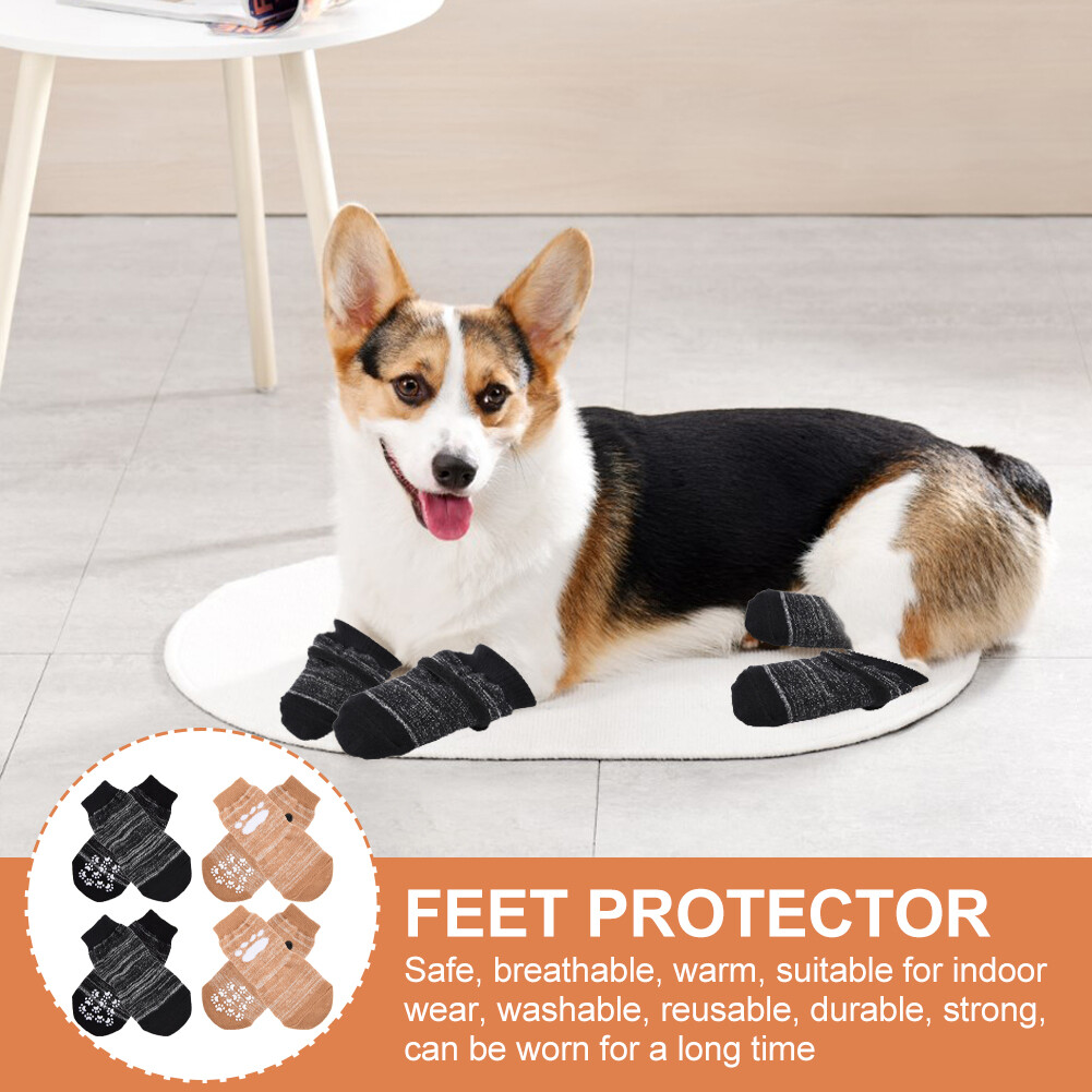 4pairs Indoor Puppy Anti Slip Soft With Adjustable Straps Stop Licking