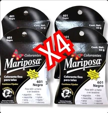 4 Pack MARIPOSA  EMPAQUES COLORANTE PARA ROPA COLOR  NEGRO 32g Each 