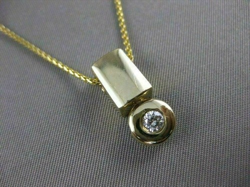 ESTATE ROUND DIAMOND SOLITAIRE 14K YELLOW GOLD HANGING BEZEL PENDANT CHAIN #1496 - Picture 5 of 10