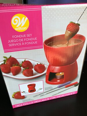 WILTON Fondue Set w/ forks for Chocolate/Dessert Red