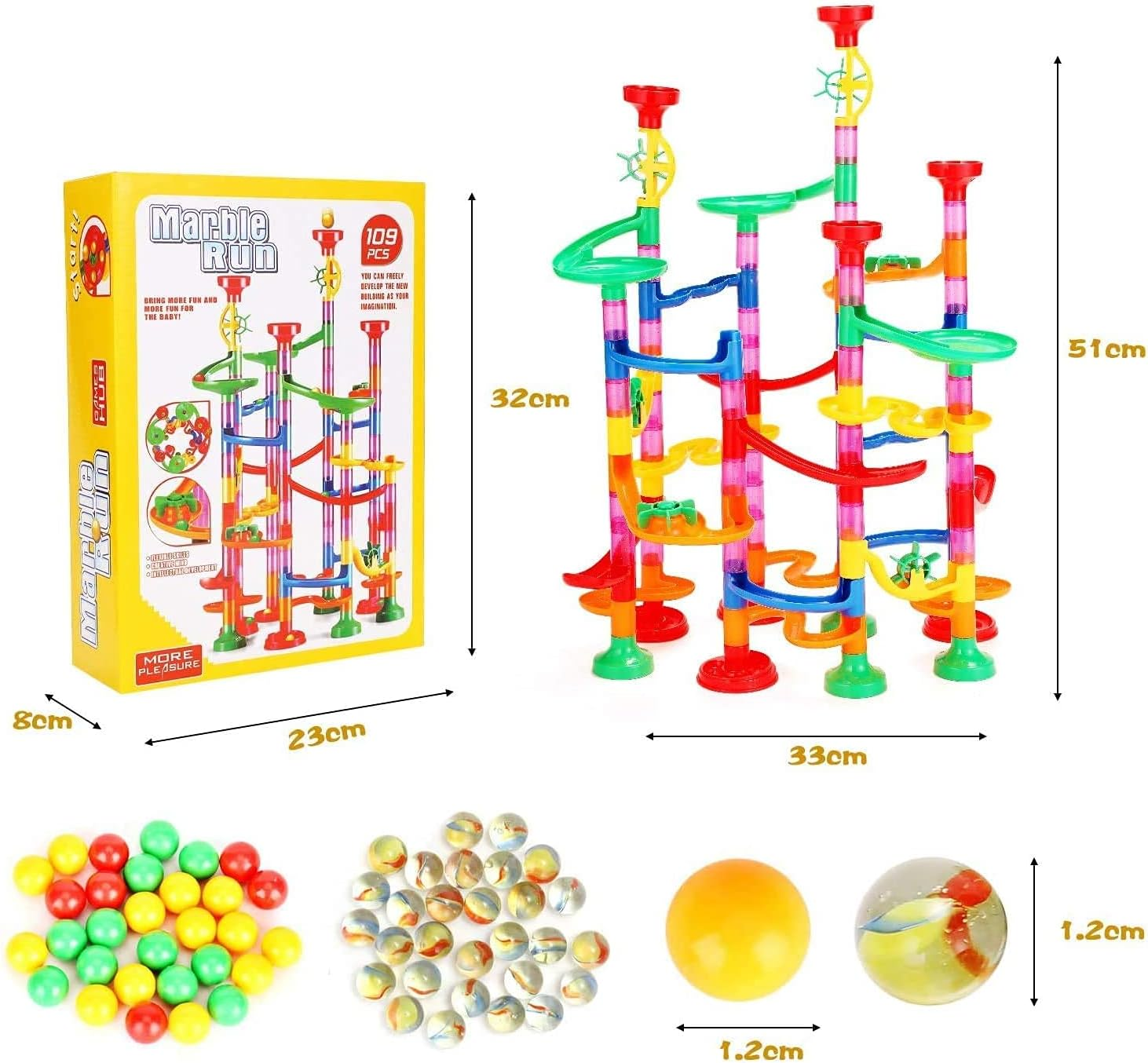 Marble Run, 139 Pcs Marble Runs Toy 79PCS Action Pieces + 60PCS Marbles