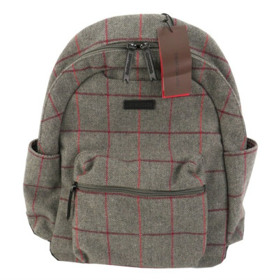 Baekgaard Clark Backpack Full-Size Plaid Flannel Leather Trim Laptop Bag NWT