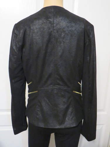 Womens Cache Black Open Front Zipper Detail Suede Look Drape Lapel Jacket Size 4 - Picture 9 of 13