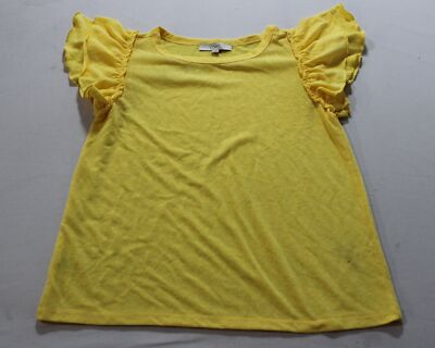 Loft Women's Tiered Flutter Short Sleeve Round Neck Top MP9 Yellow Medium