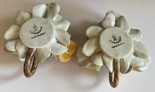 Pair Capodimonte 3 rose Flower Floral Per taper candle holder Crown Marked - Picture 5 of 6