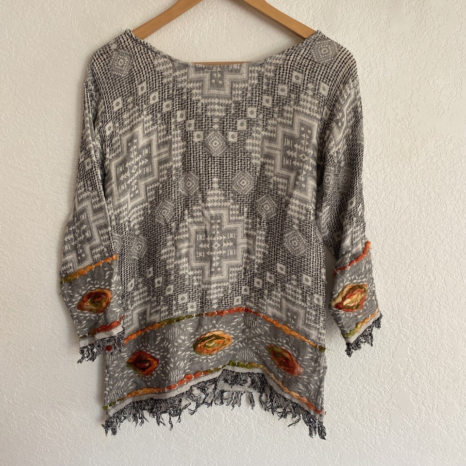 Paper Lace Embroidered Yard Detail Bohemian Cotton Blouse Women’s SMALL