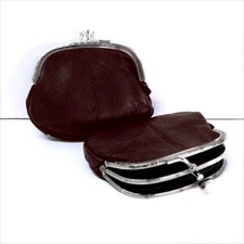 Black Genuine Leather Woman's Coin Purse Pocket Change Holder