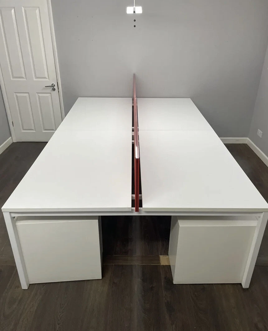 4 Bench Back To Back White Office Desks furniture Screens