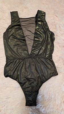 VICTORIA'S SECRET Deep V Plunge Bodysuit Metallic Gold Bronze Mesh  Sleeveless S