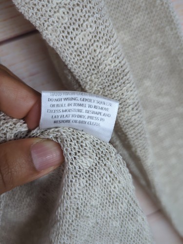 Eileen Fisher System Size Medium Knit Scoop Neck Pull on Linen Blouse Beige Top - Picture 9 of 13