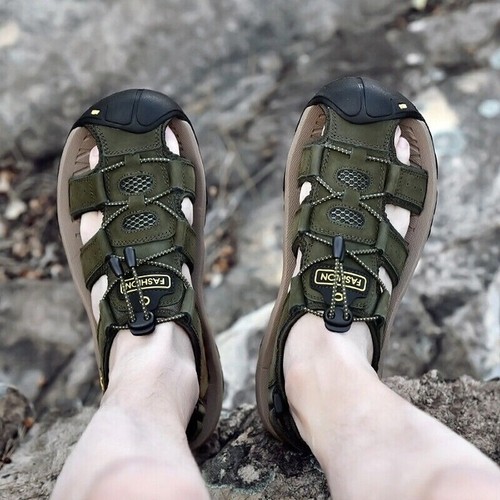 Sommer Herren Leder Sandalen Geschlossene Zehe Strand Rutschfest Outdoor Sport Wanderschuhe - Bild 39 von 77