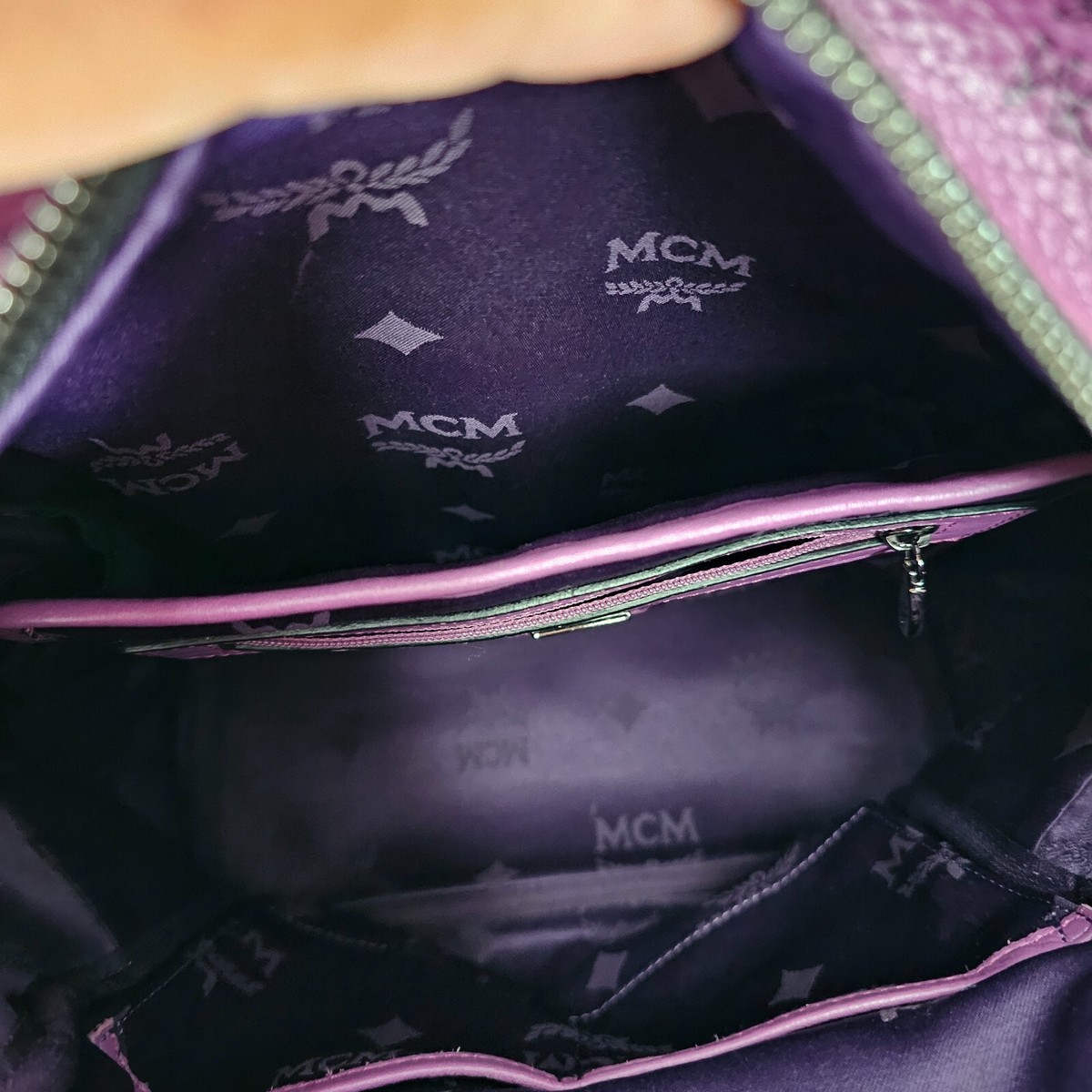 MCM Quilted Leather Backpack Purple Lambskin Unisex W/Authenticity Card (A745) MCM Backpack Handbags Bags & Leather Exterior for Women for  main image 4