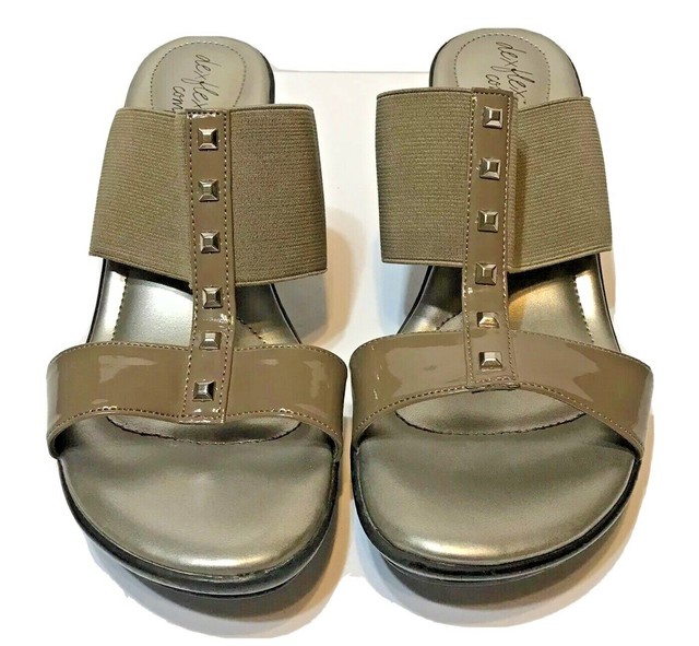 DEXFLEX Comfort Wedge Heels Slides Sandals Shoes Size 9W Taupe Studded | eBay