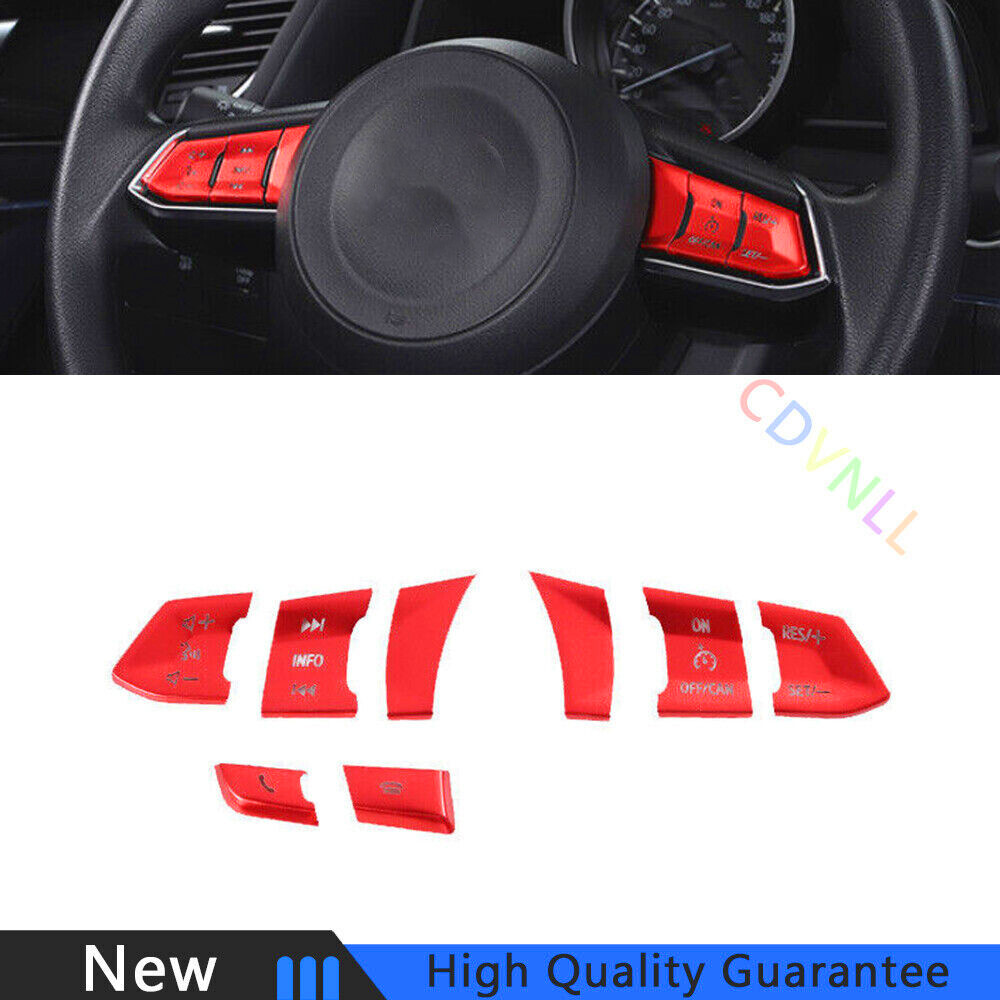 Mazda 6 Atenza 2020-2021 Red Aluminum Steering Wheel Switch Cover Trim 8PCS Set
