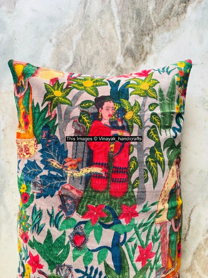 Gray Frida Printed Velvet Cushion Cover Pillow Throw Indian Handmade Cover - Image 2 of 4