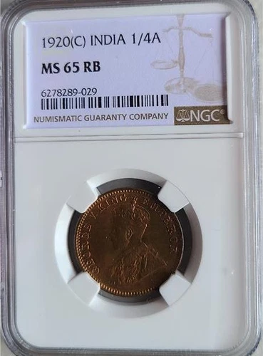 India 1/4 Anna 1920C NGC MS 65 RB
