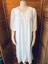 Vintage Lorraine Nightgown  Robe Soft Blue  White Lace Accent Buttons Floral M