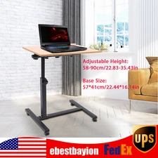 Adjustable Rolling Laptop Desk Mobile Computer Stand Bed Side Table Office Desk