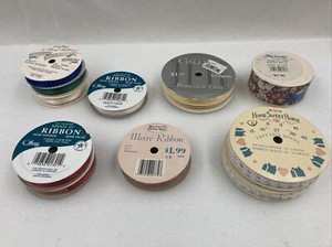 Ribbon Assorted Partial Spools Of Pearl And Fabric Lot of 12 A4