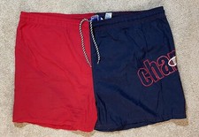 Vintage Champion Spellout Colorblock Red Black Swim Trunks Men's Large 36-38