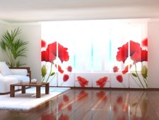 Foto-Schiebegardine Mohnblumen auf Weiß, Flächenvorhang mit Motiv, auf Maß